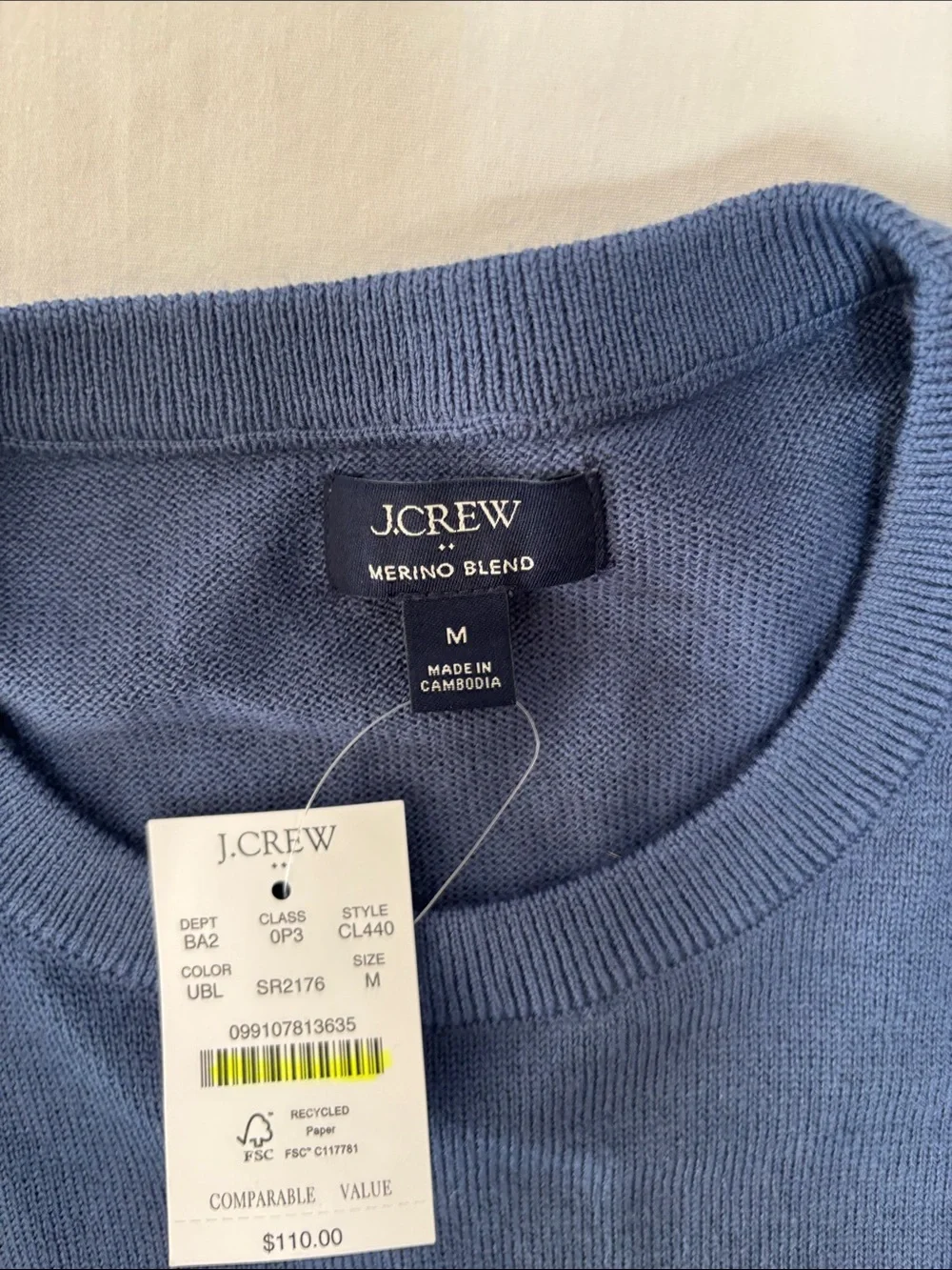 J.Crew NWT Men’s Merino Wool Blend Crewneck Sweater Blue Medium
